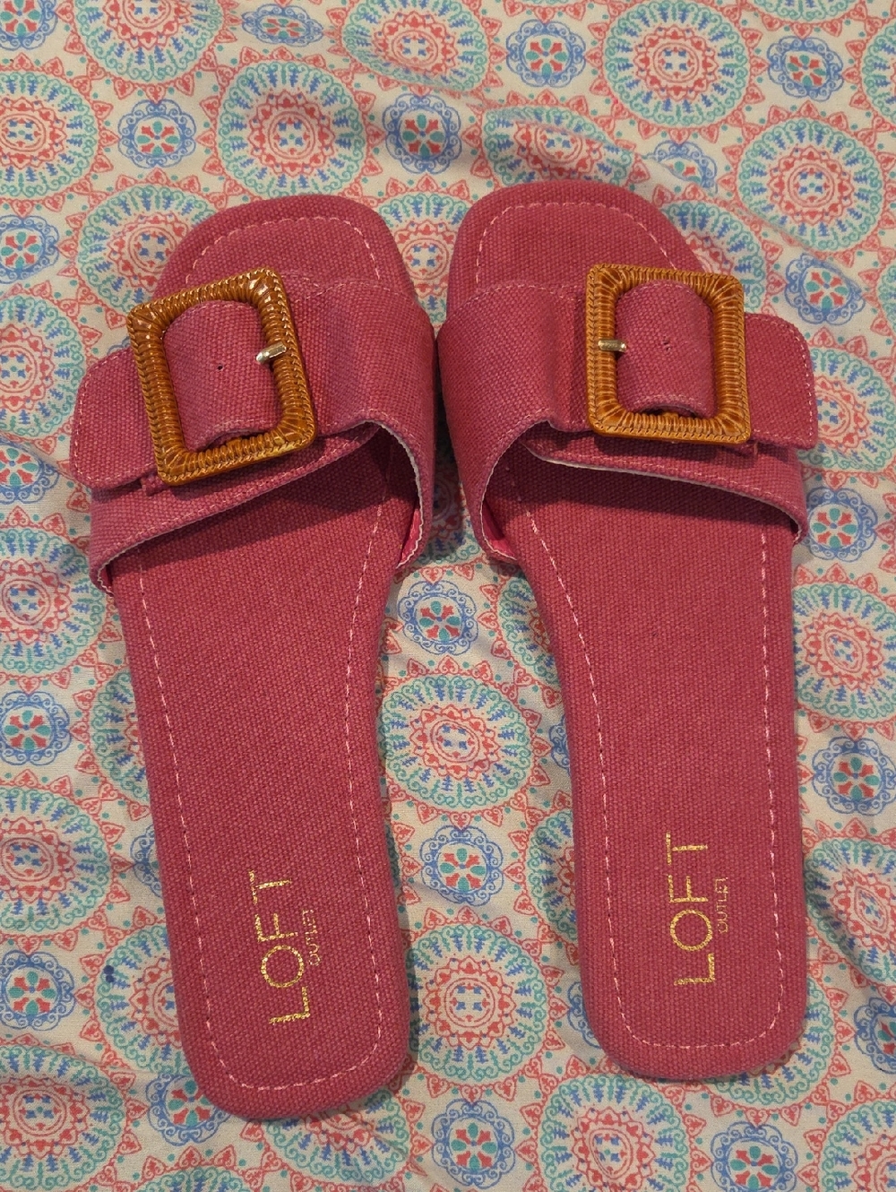 LOFT Rose-Pink Slide Sandals with Woven Buckle
